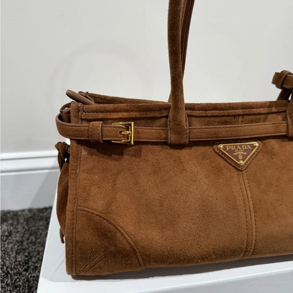 Prada Bonnie Medium Cinnamon Suede Handbag - Picture 2 of 14